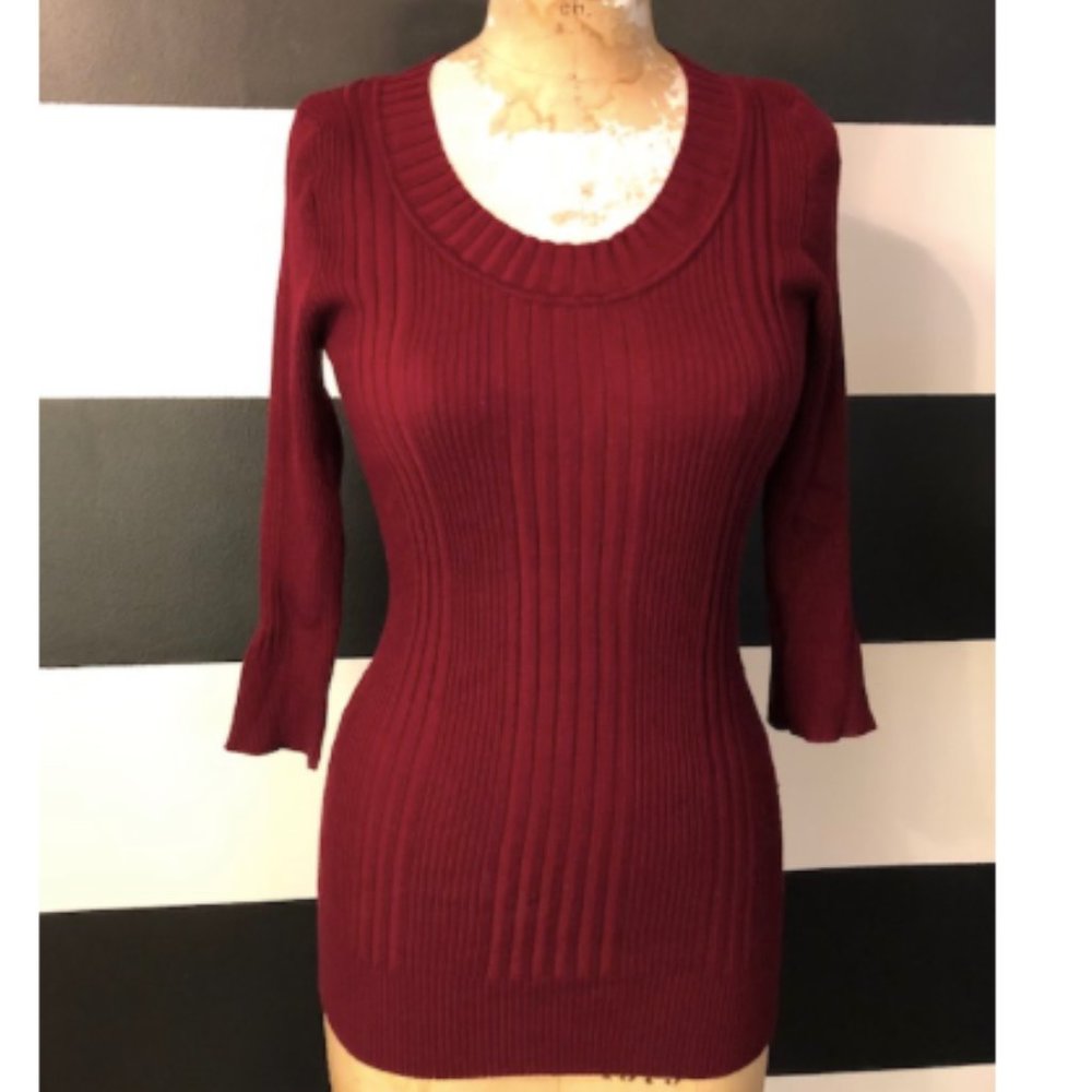 PINK ROSE Dark Red Ribbed Sweater Top  Size M